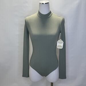 Altar'd State Bodysuit Womens XS Green Ribbed Long Sleeve Mock Neck Made USA